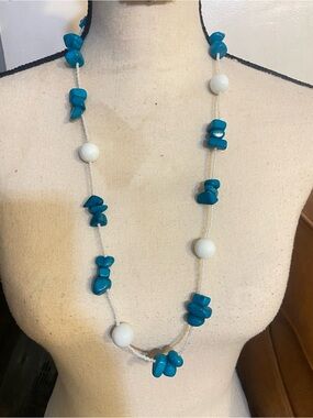 Blue & White Bead Long Necklace - Women Jewelry